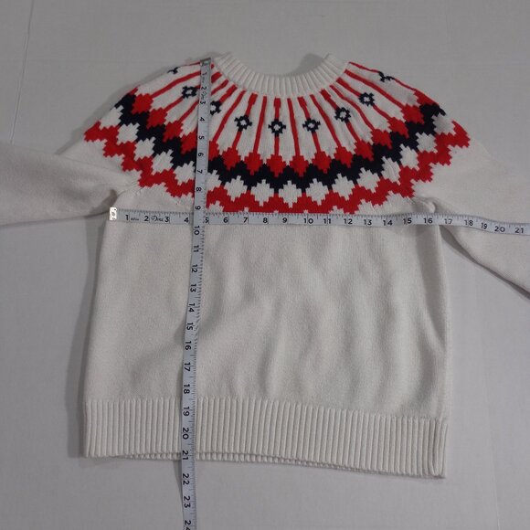 J CREW Fair Isle White and Red and Navy Patterned Women's Cotton Sweater Size S - Picture 3 of 4